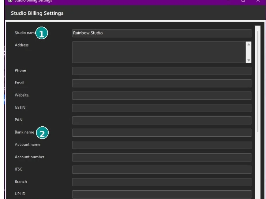 PixNClient Studio Billing settings
